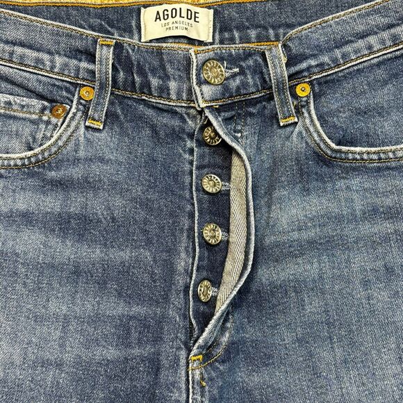 Agolde Nico High Rise Straight Womens Jeans Blue Size 27 Button Fly Cropped 26" - Picture 3 of 11